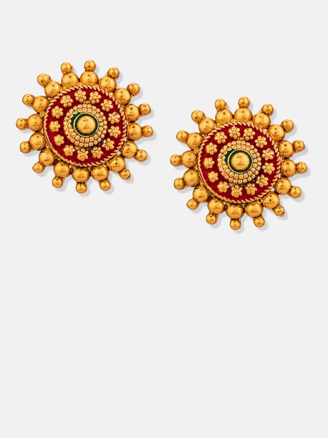 ATIBELLE Set Of 2 Gold-Plated Cubic Zirconia Studded Floral Shaped Meenakari Studs