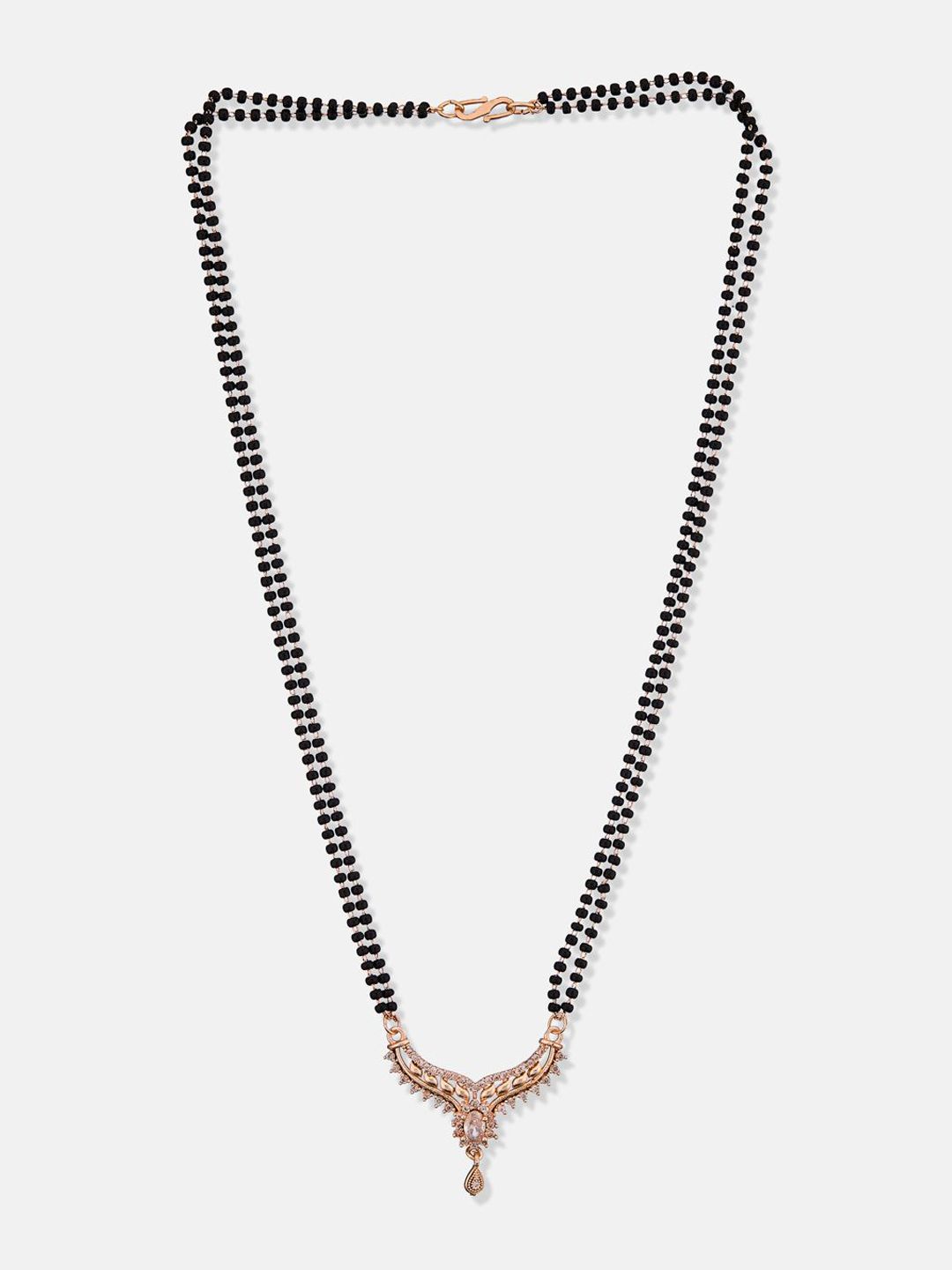 ATIBELLE Set of 2 Silver-Plated Cubic Zirconia Stones Studded and Beaded Mangalsutras
