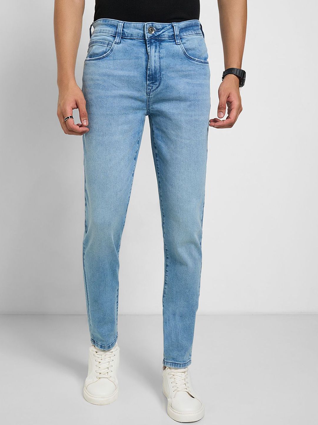 SF JEANS by Pantaloons Men Slim Fit Mid-Rise Mildly Distressed Light Fade Jeans-picture-36