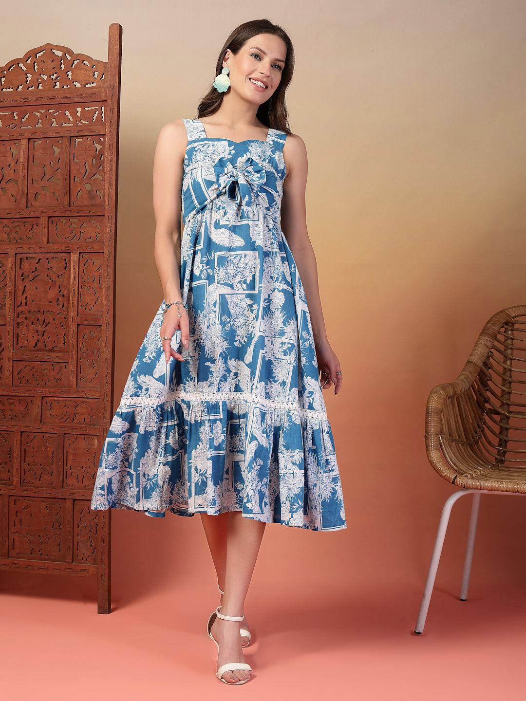 Indibelle Floral Printed A-Line Midi Dress-picture-17