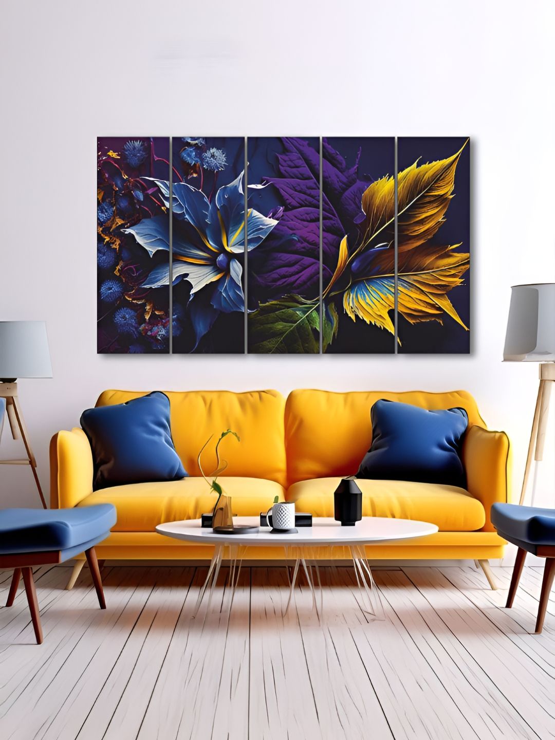 The Castle Decor Black & Blue 5 Piece Wood Floral and Botanical Wall Paintings-picture-25