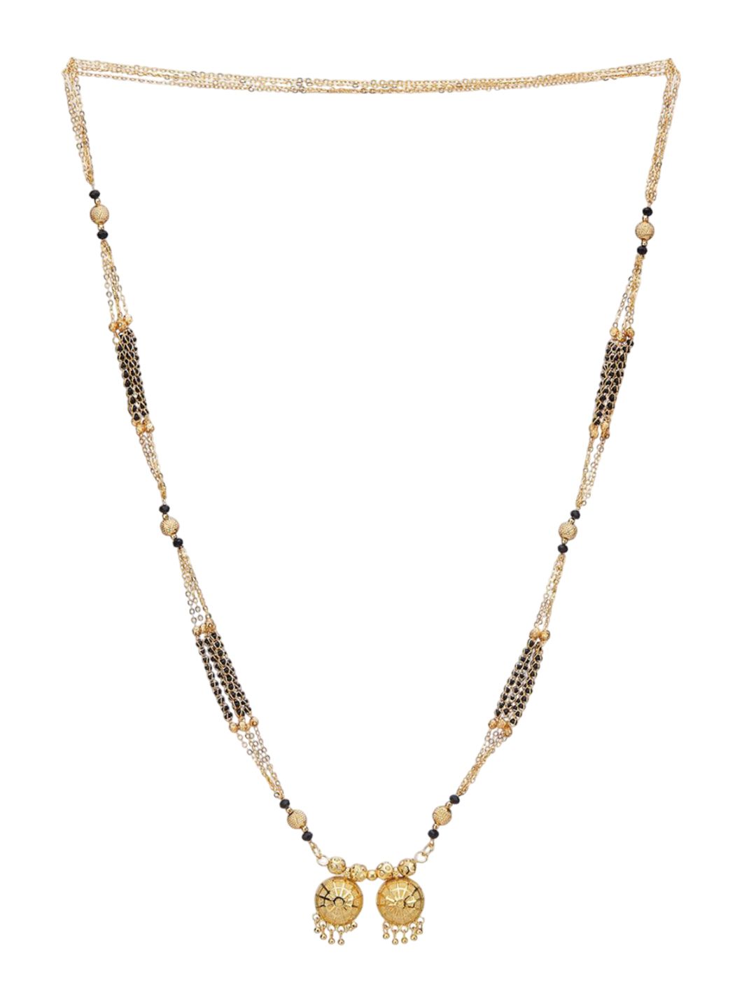 ATIBELLE Set of 2 Gold-Plated Cubic Zirconia Stones Studded and Beaded Mangalsutras