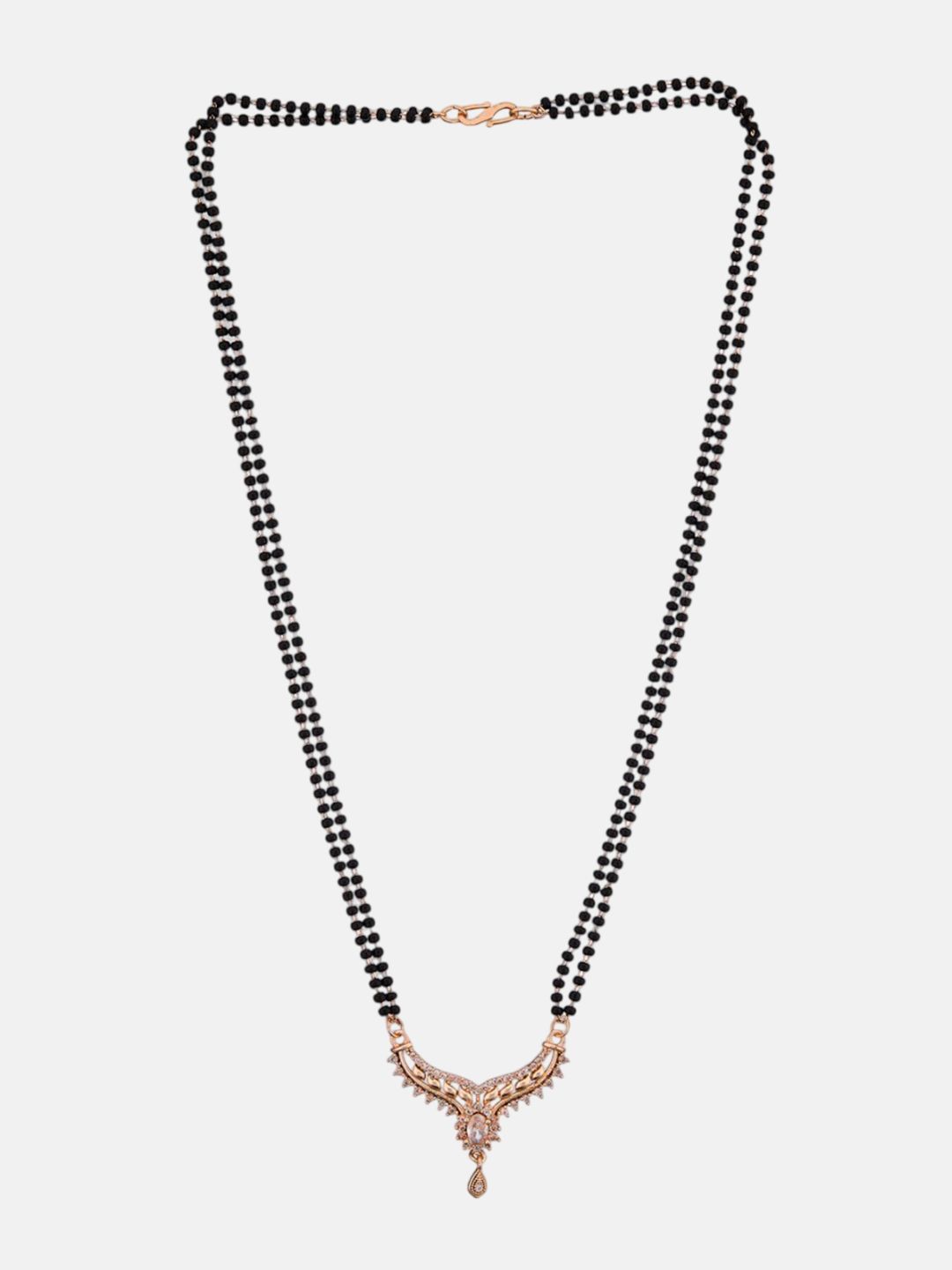 ATIBELLE Set of 2 Gold-Plated Cubic Zirconia Stones Studded and Beaded Mangalsutras
