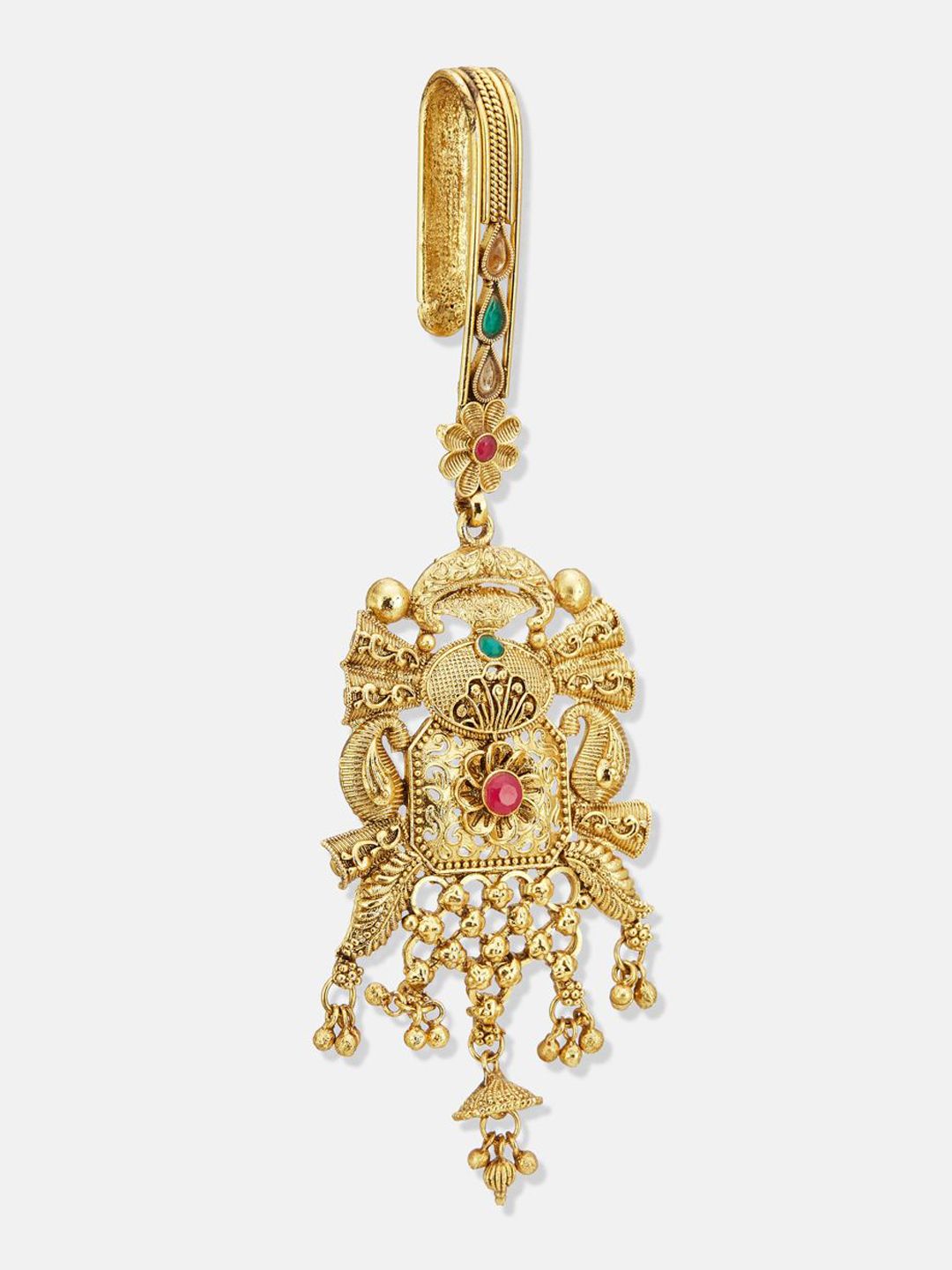 ATIBELLE Gold-Plated Artificial Stones Studded And Beaded Floral Shaped Bun Pin