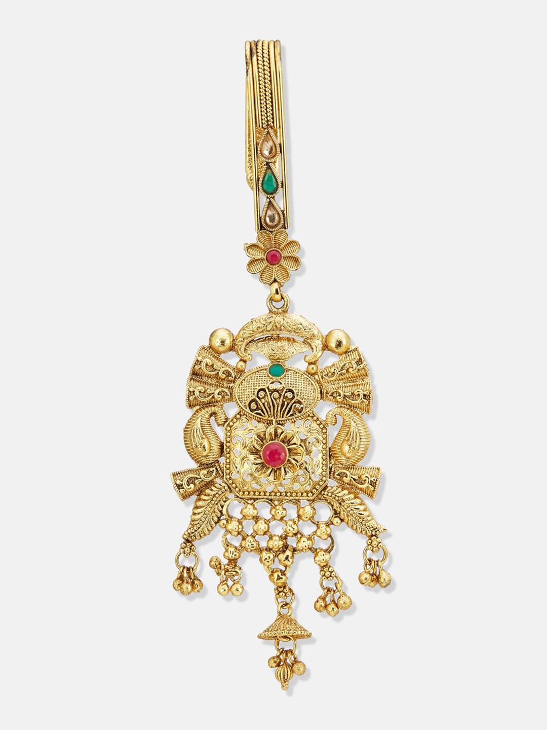 ATIBELLE Gold-Plated Artificial Stones Studded And Beaded Floral Shaped Bun Pin