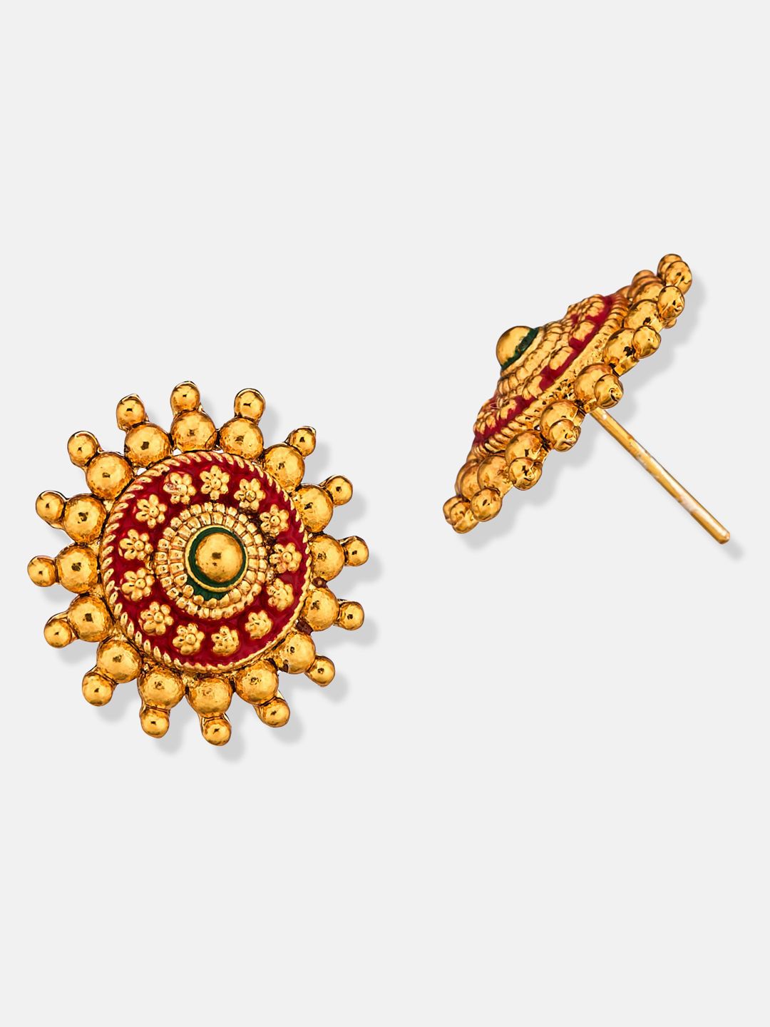ATIBELLE Set Of 2 Gold-Plated Cubic Zirconia Studded Floral Shaped Meenakari Studs