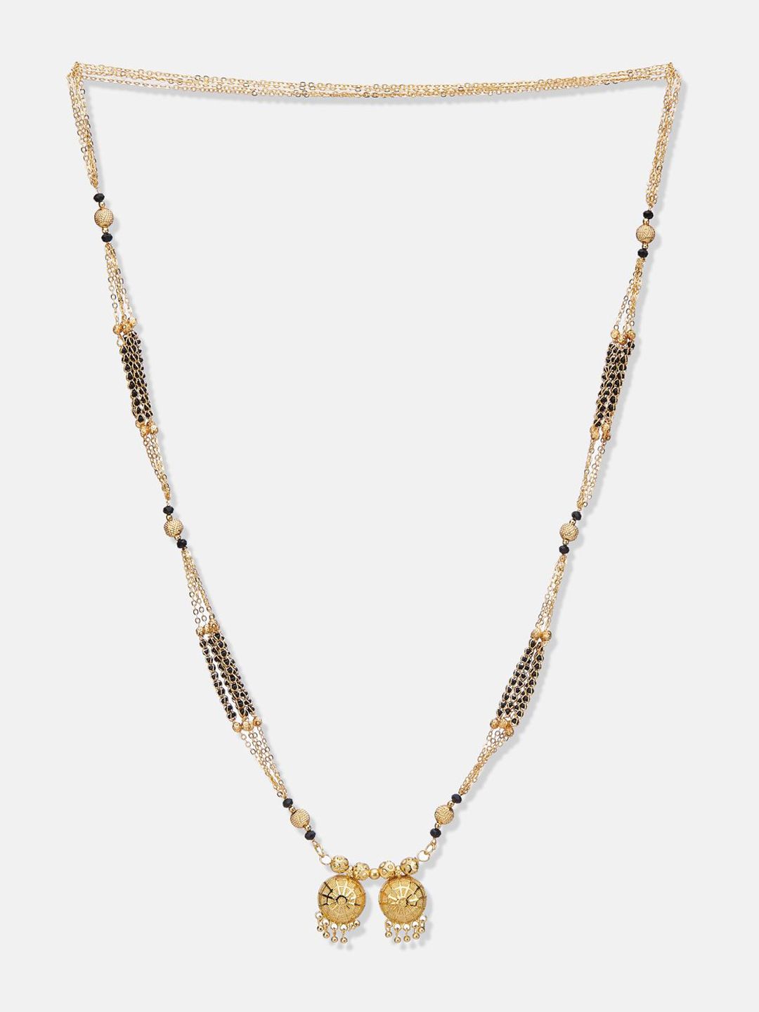 ATIBELLE Set of 2 Gold-Plated Cubic Zirconia Stones Studded and Beaded Mangalsutras