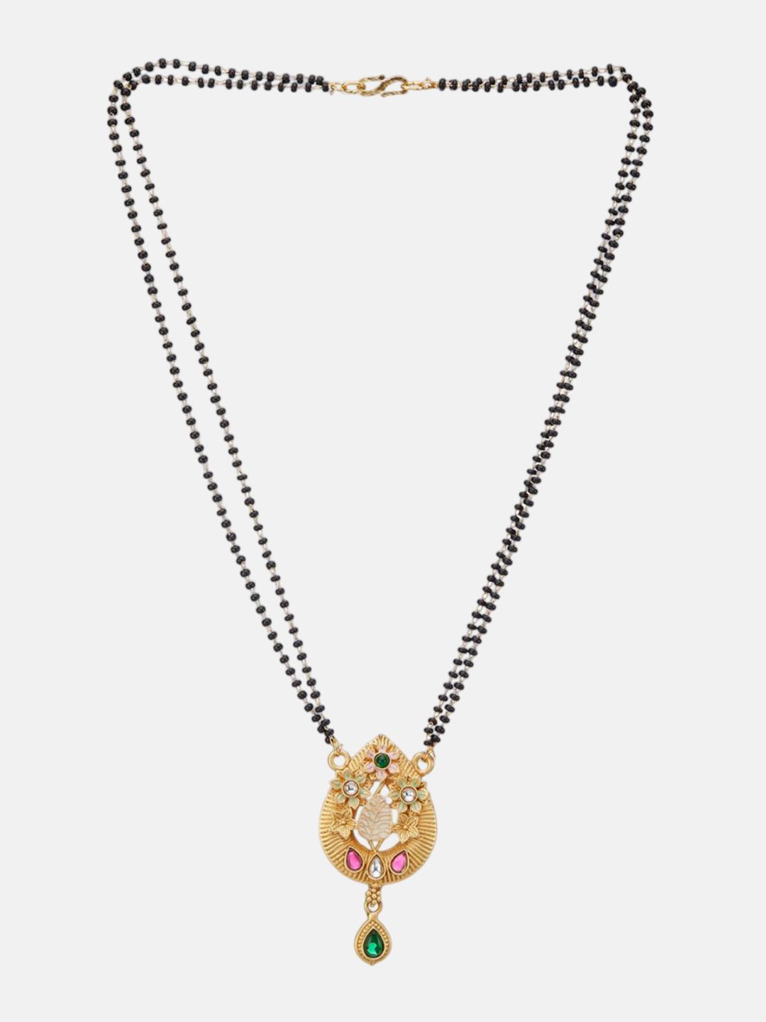 ATIBELLE Set of 2 Silver-Plated Cubic Zirconia Stones Studded and Beaded Mangalsutras