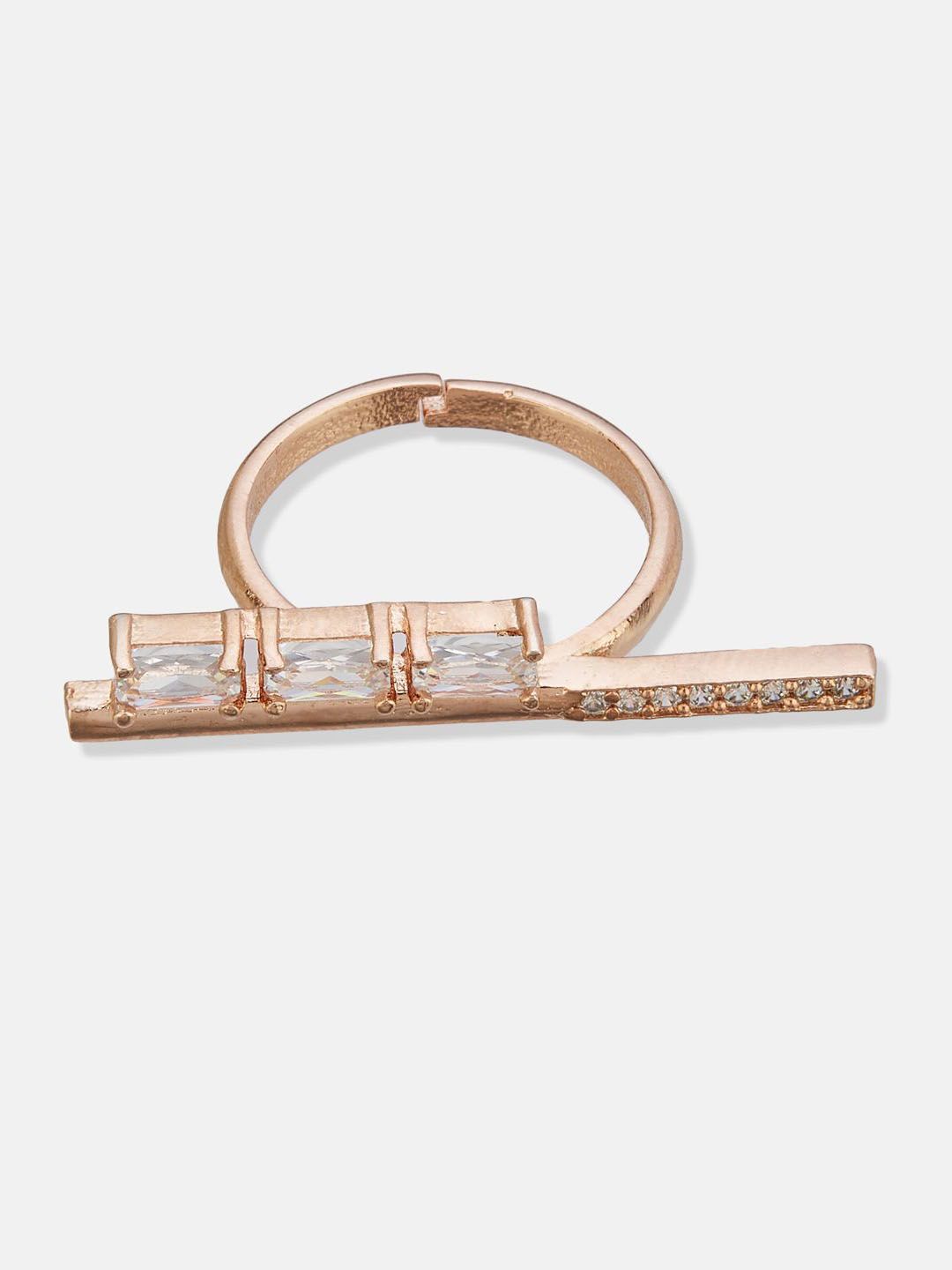 ATIBELLE Set Of 2 Silver-Plated & Rose Gold-Plated Cubic Zirconia Studded Adjustable Ring
