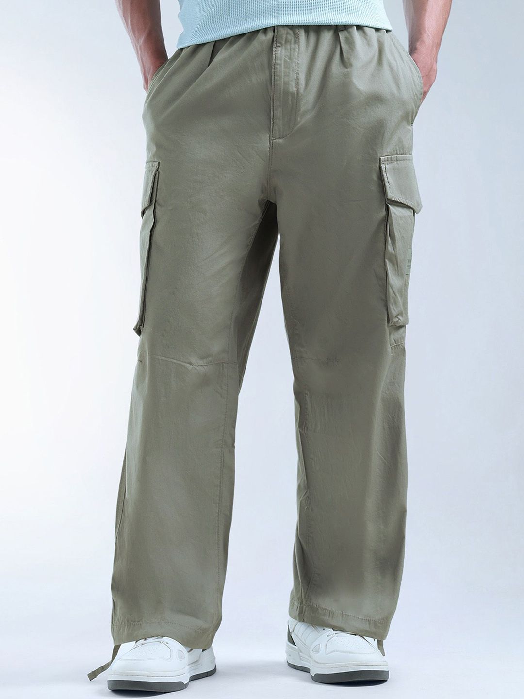 Flying Machine Men Relaxed Fit Pleated Cargos Trousers-image-13
