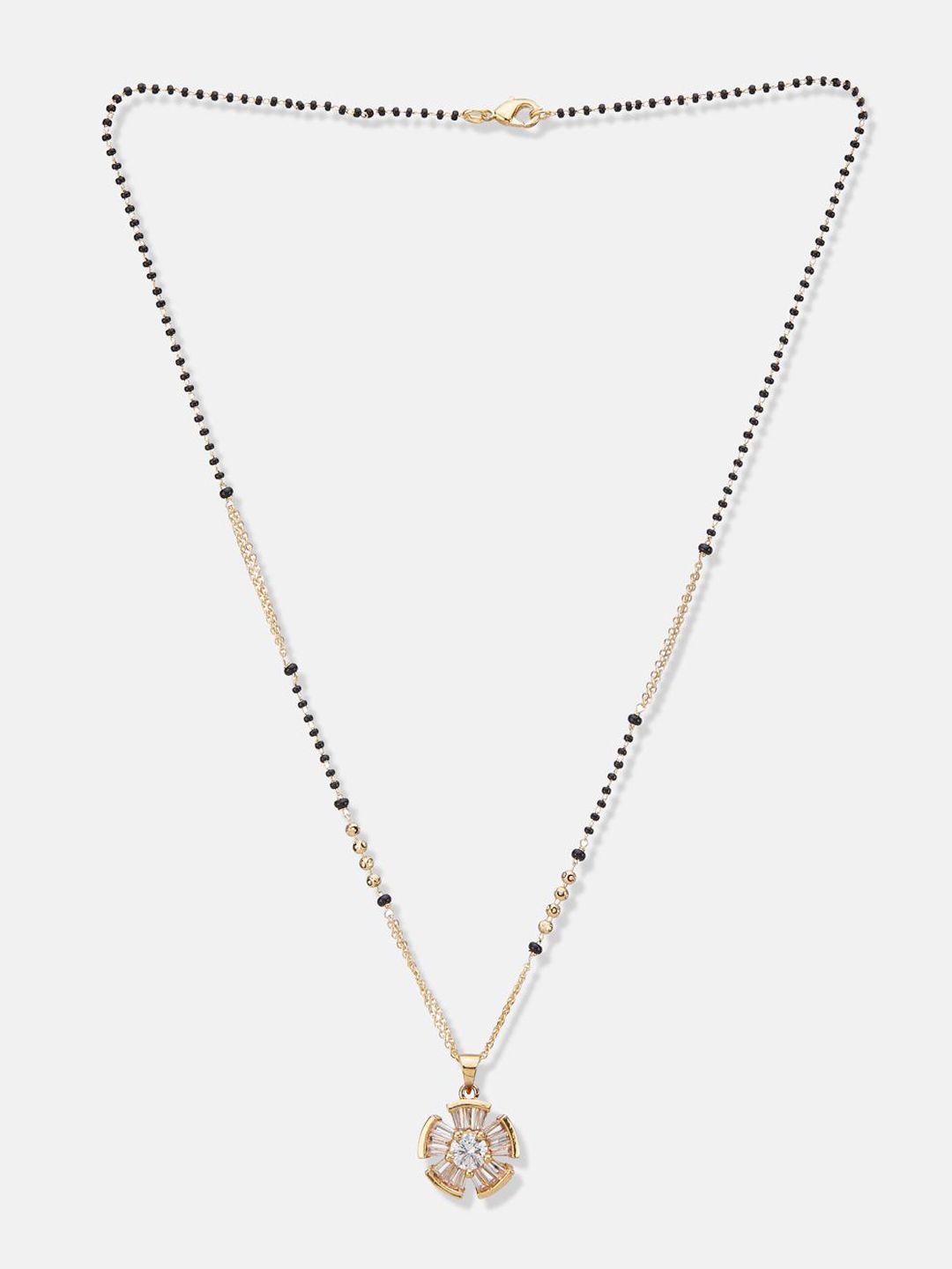 ATIBELLE Set of 2 Silver-Plated Cubic Zirconia Stones Studded and Beaded Mangalsutras