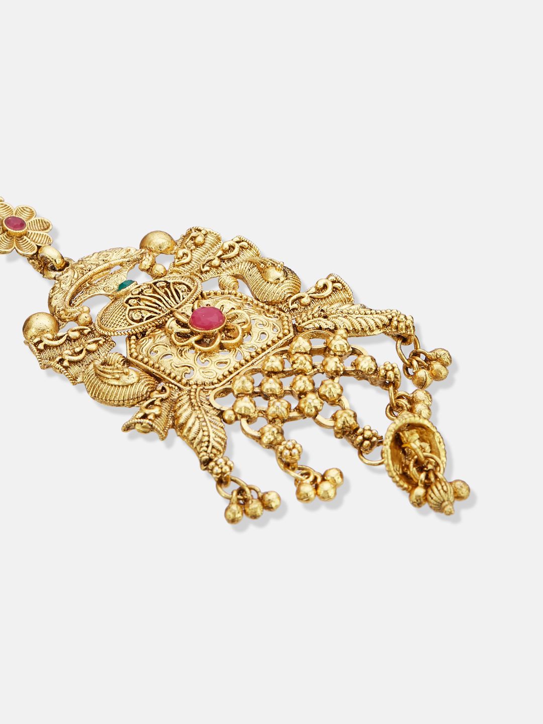 ATIBELLE Gold-Plated Artificial Stones Studded And Beaded Floral Shaped Bun Pin