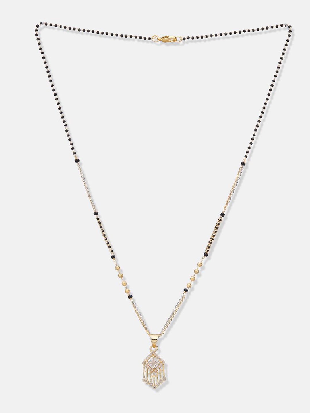 ATIBELLE Set of 2 Silver-Plated Cubic Zirconia Stones Studded and Beaded Mangalsutras