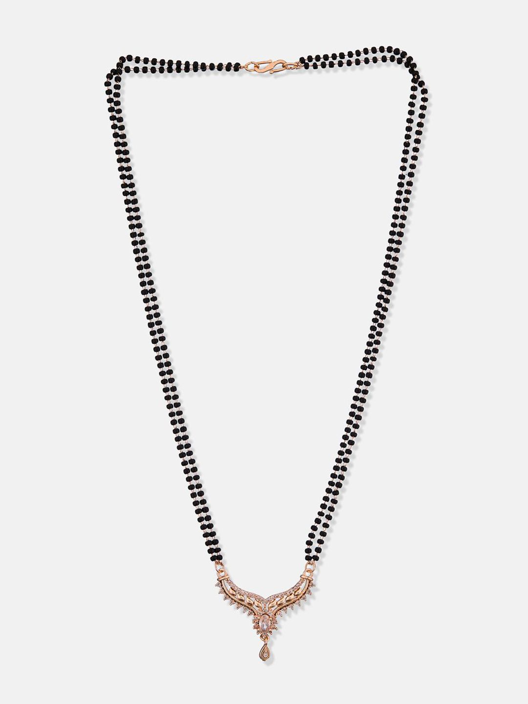 ATIBELLE Set of 2 Gold-Plated Cubic Zirconia Stones Studded and Beaded Mangalsutras
