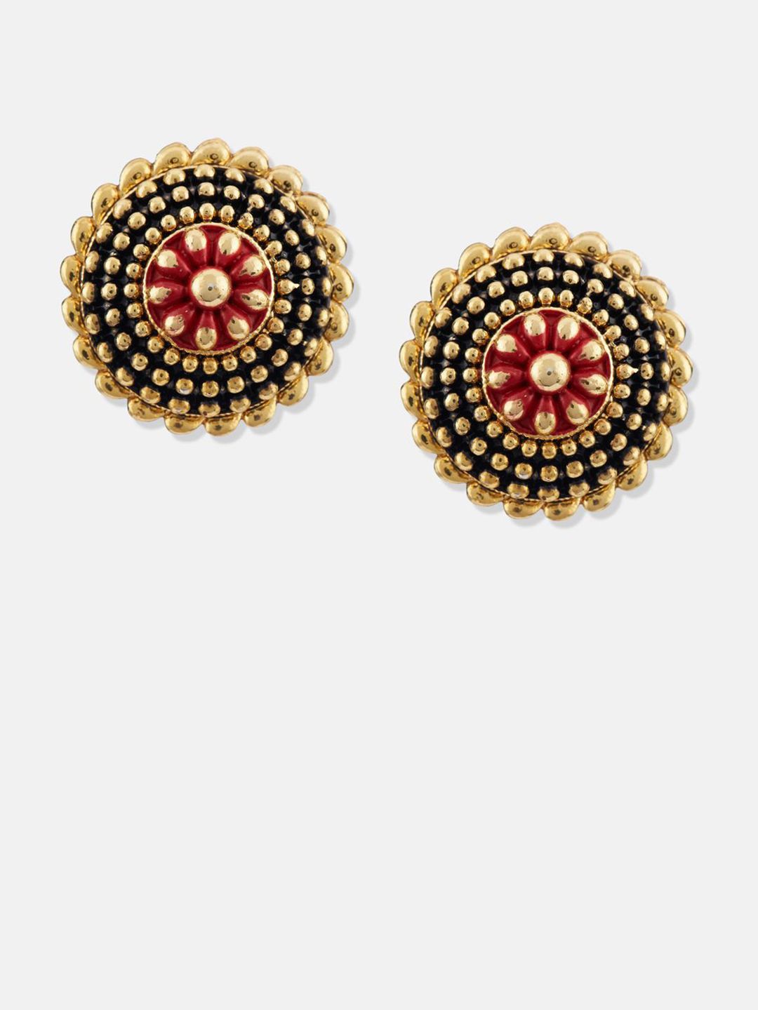 ATIBELLE Set Of 2 Gold-Plated Floral Shaped Meenakari Studs
