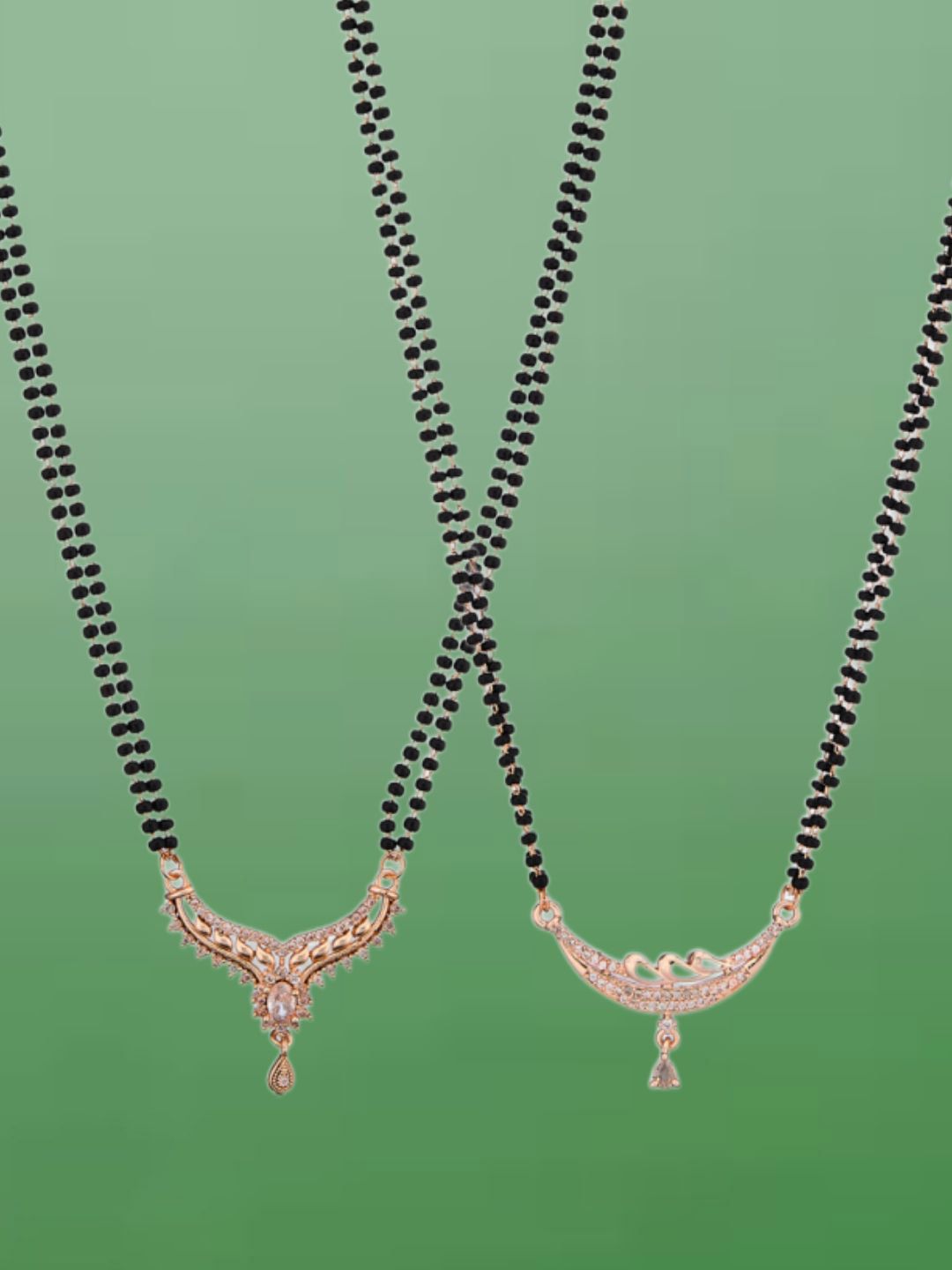 ATIBELLE Set of 2 Rose Gold-Plated Cubic Zirconia Stones Studded and Beaded Mangalsutras