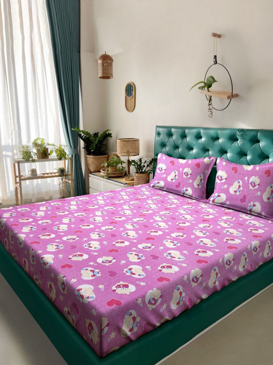 Myntra Elegant Homes Purple & White Printed Cotton 400 TC King Bedsheet Set 2.5 m x 2.25 m-picture-30