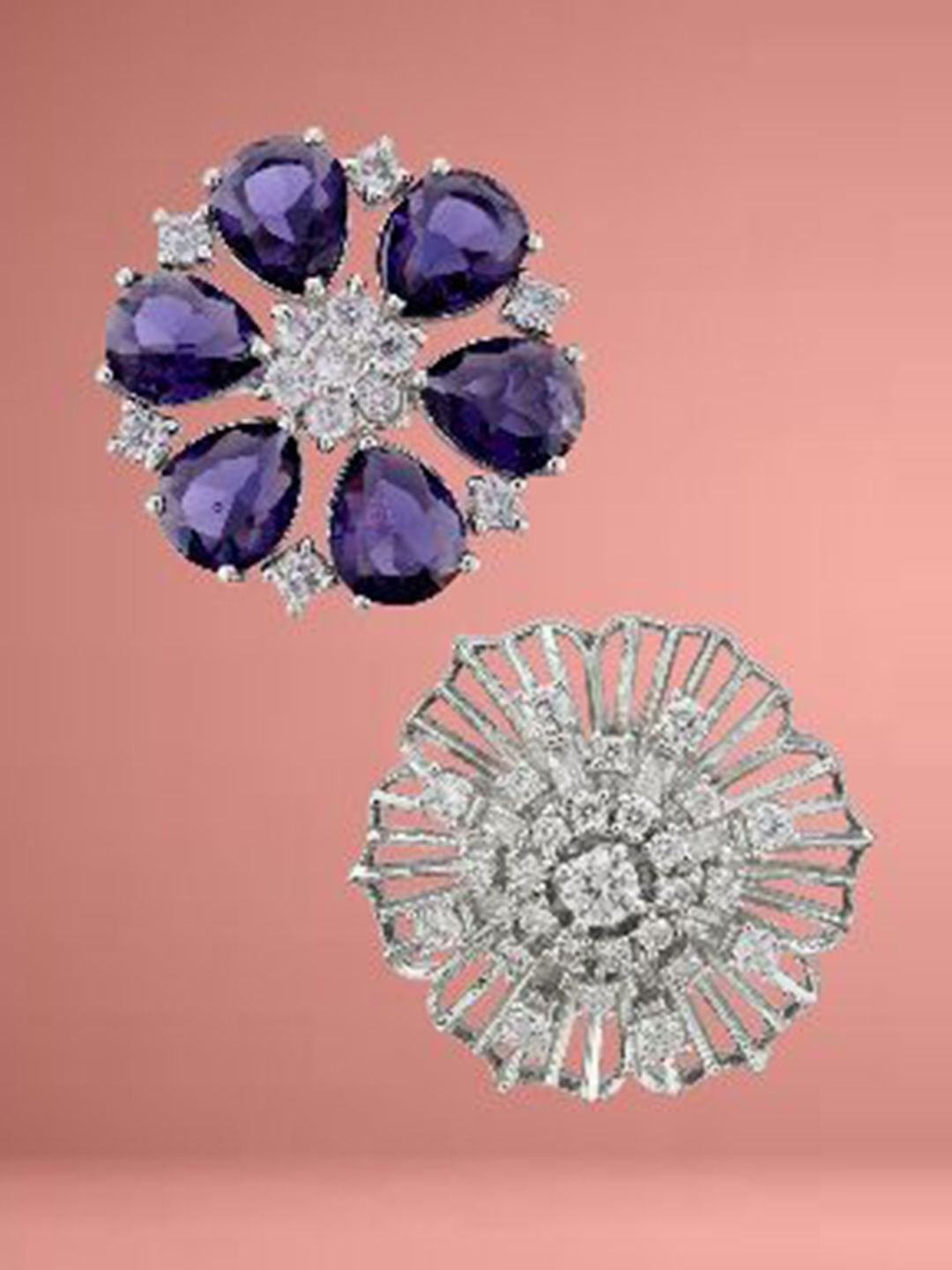 ATIBELLE Set Of 2 Silver-Plated Cubic Zirconia Stone Studded Adjustable Finger Ring