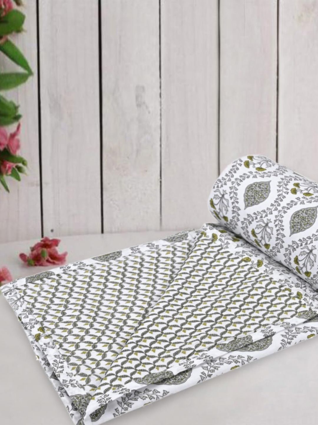 Trance Home Linen Green & White Printed Cotton Single Bed AC Room Dohar-picture-37