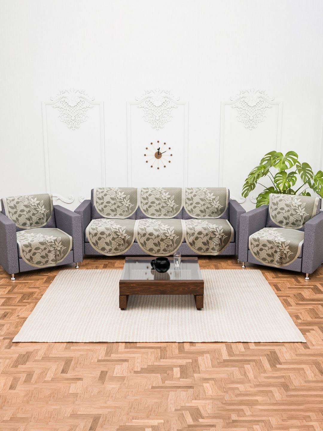 Myntra Elegant Homes Cream Self Design 5 Seater Cotton Sofa Cover-picture-20