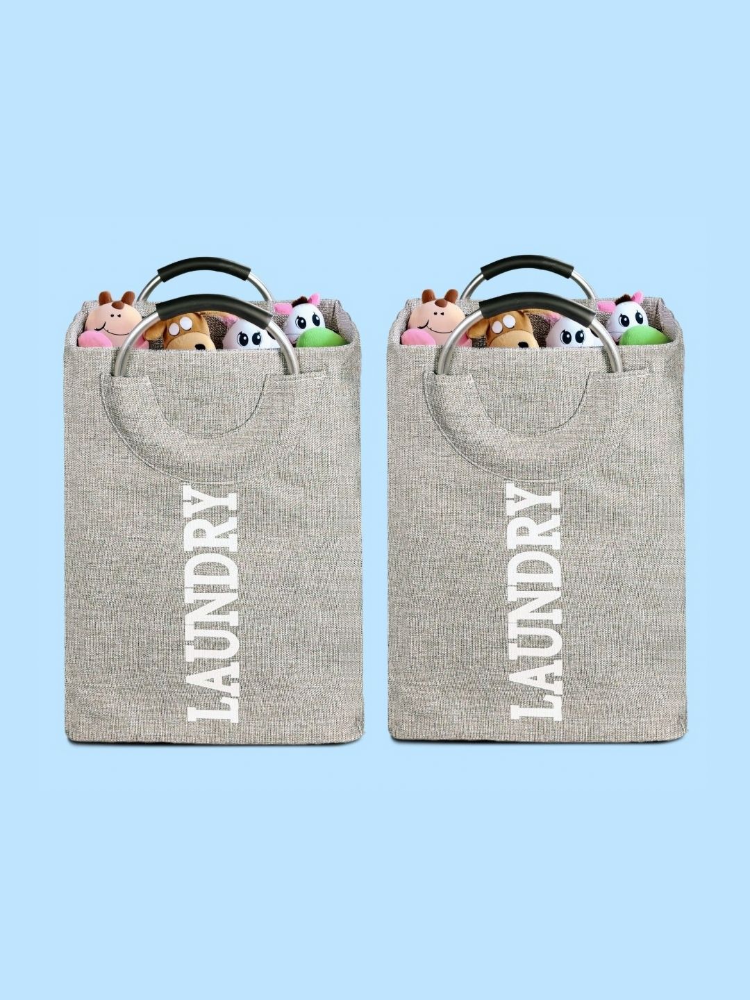 Stylista 2-Pcs Grey Printed Durable & Foldable Laundry Bag with Metal Handle-picture-54