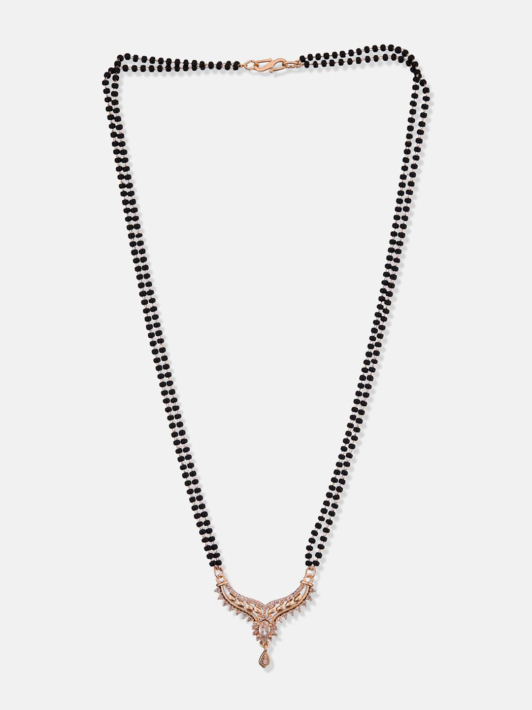 ATIBELLE Set of 2 Gold-Plated Cubic Zirconia Stones Studded and Beaded Mangalsutras