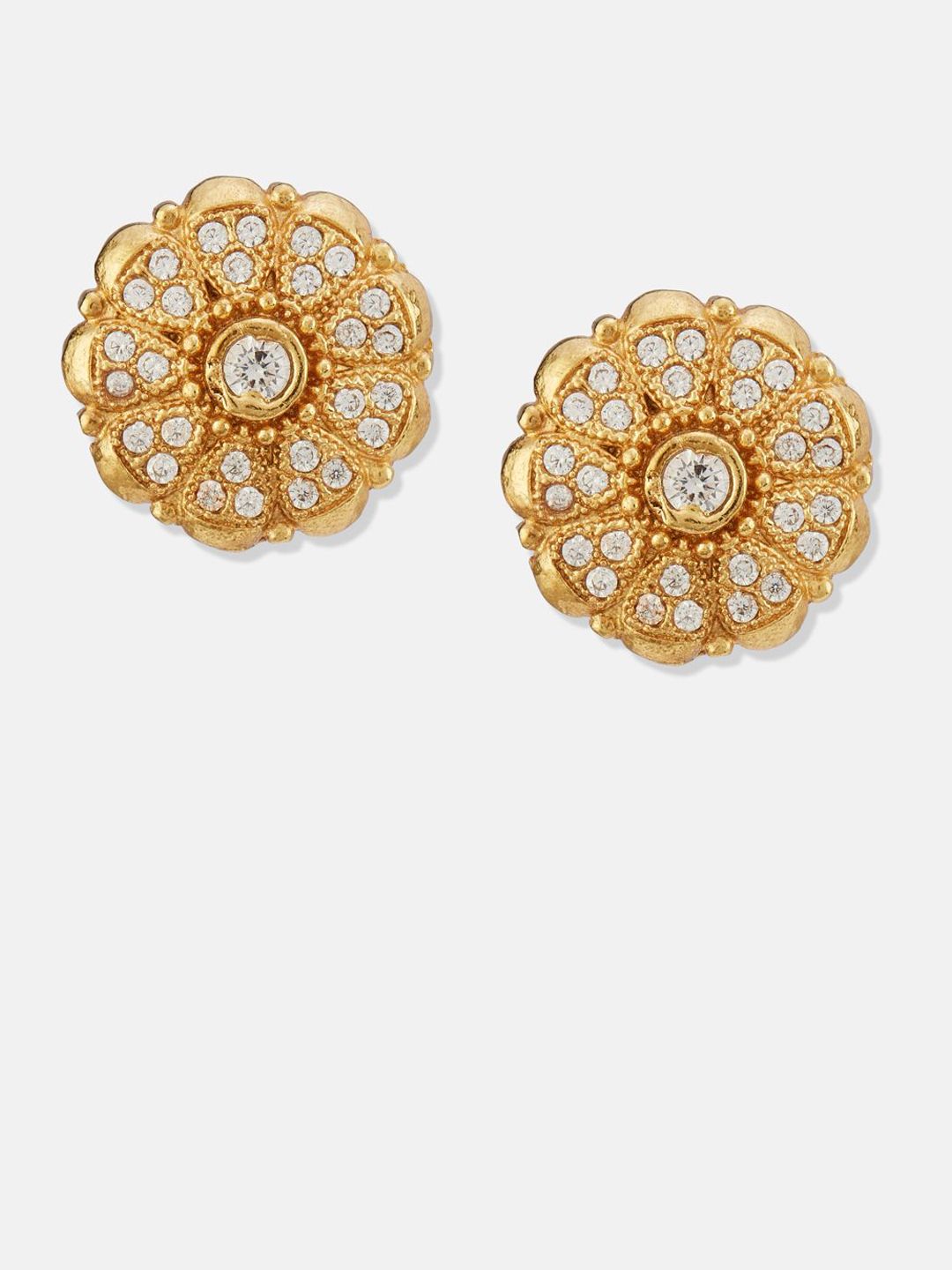 ATIBELLE Set Of 2 Gold-Plated Cubic Zirconia Studded Floral Shaped Studs