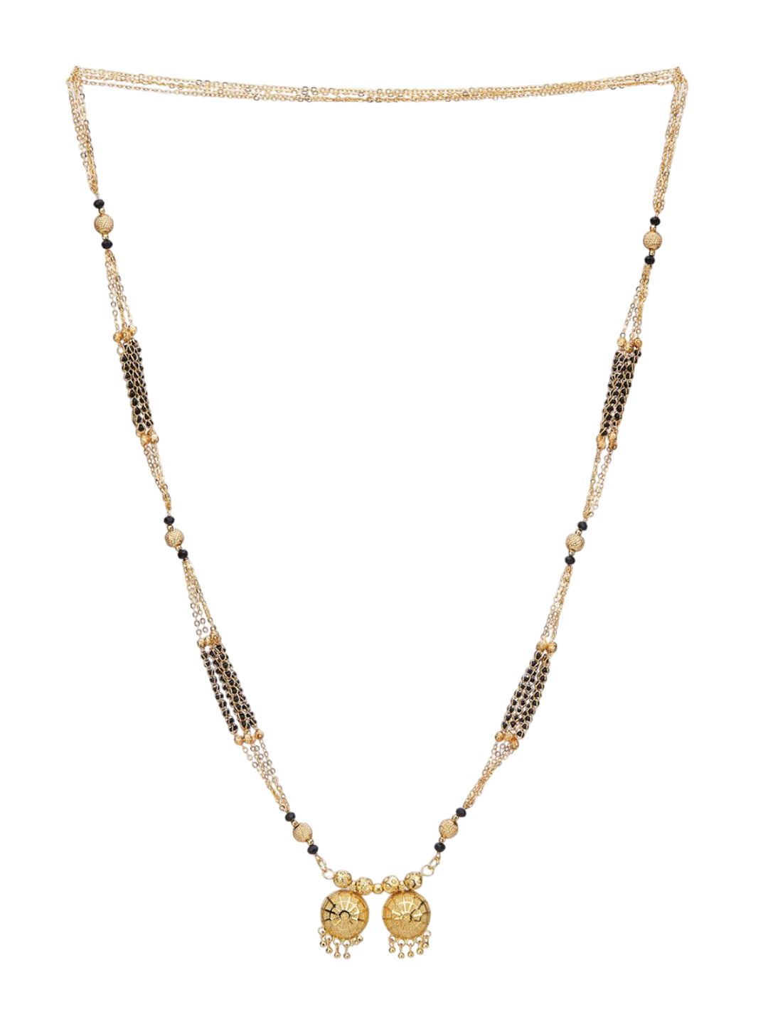 ATIBELLE Set of 2 Gold-Plated Cubic Zirconia Stones Studded and Beaded Mangalsutras