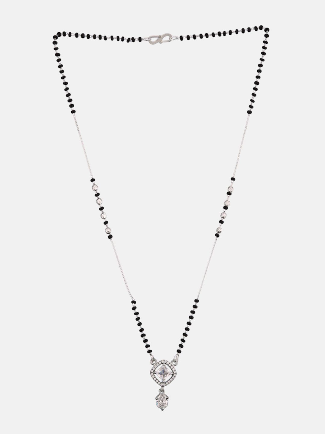 ATIBELLE Set of 2 Silver-Plated Cubic Zirconia Stones Studded and Beaded Mangalsutras