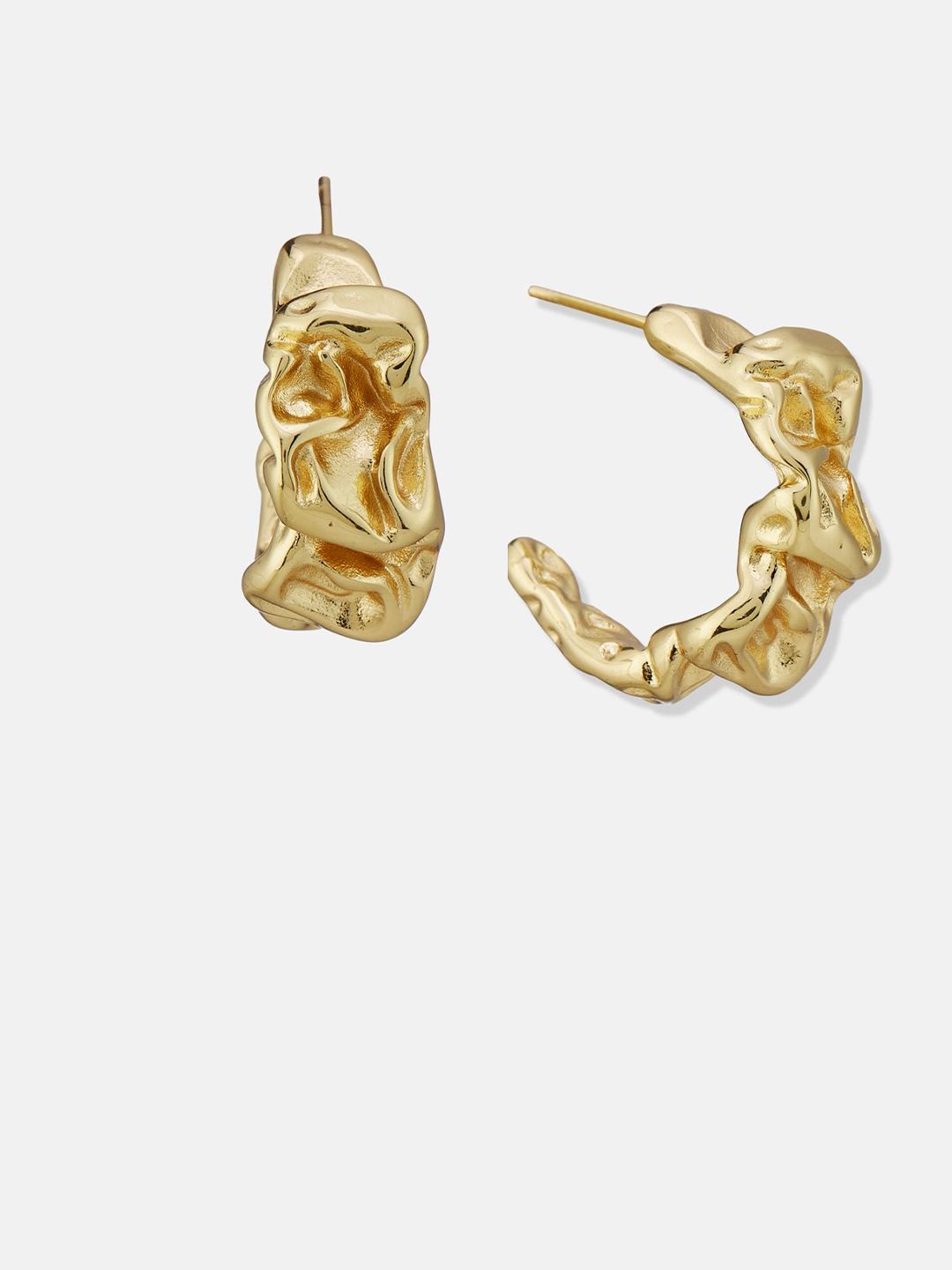 ATIBELLE Set Of 2 Gold-Plated Contemporary Shaped Textured Half Hoop Earrings