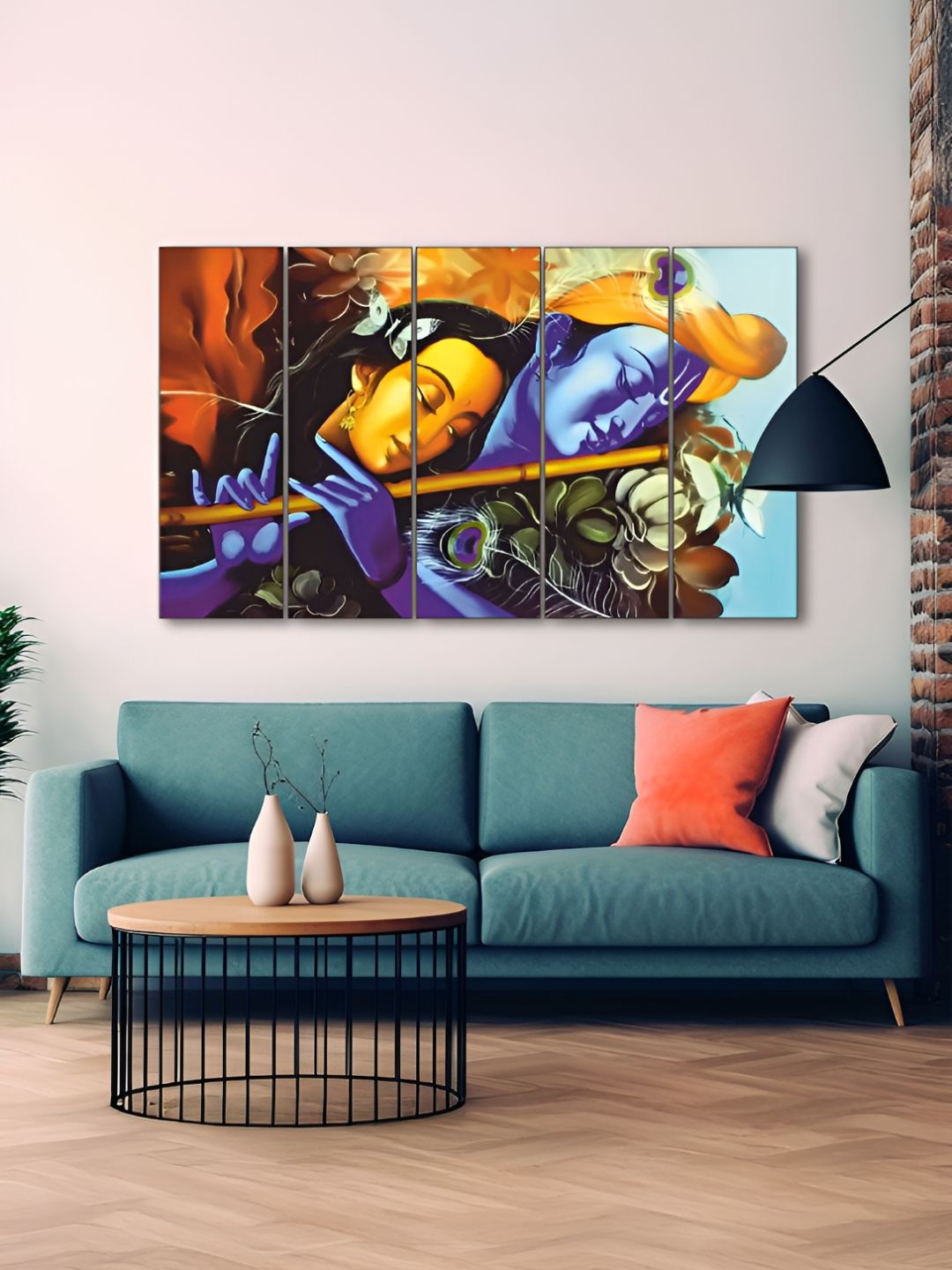 The Castle Decor Blue & Orange 5 Piece Wood Religious Wall Paintings-picture-20