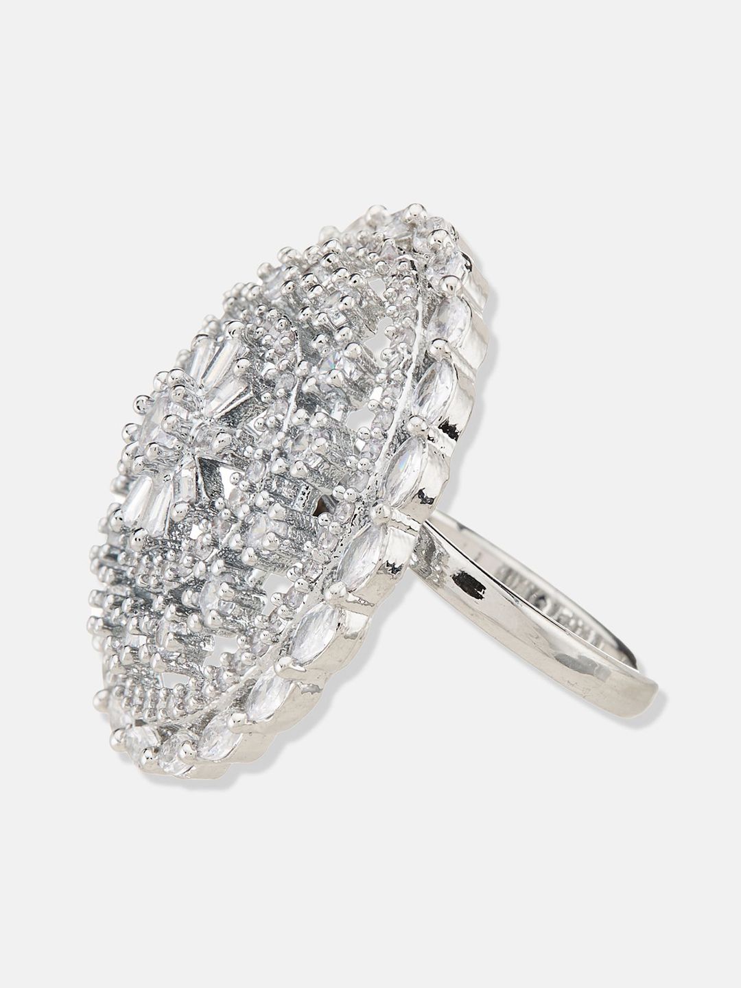 ATIBELLE Set Of 2 Silver-Plated & Rose Gold-Plated Cubic Zirconia Studded Adjustable Ring