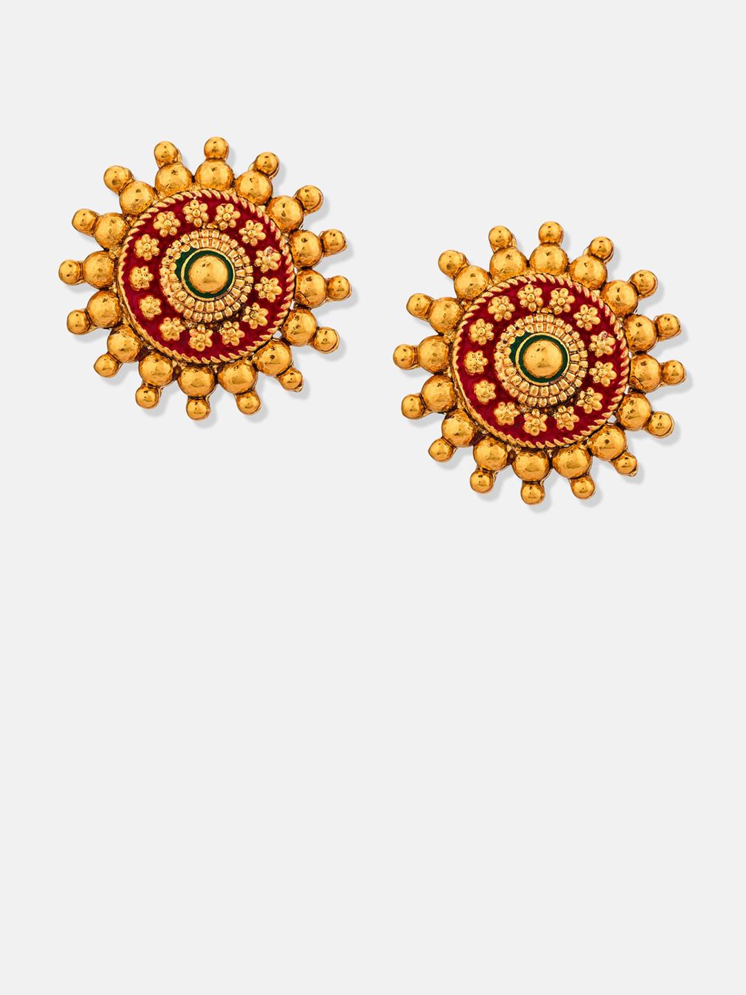 ATIBELLE Set Of 2 Gold-Plated Cubic Zirconia Studded Floral Shaped Meenakari Studs