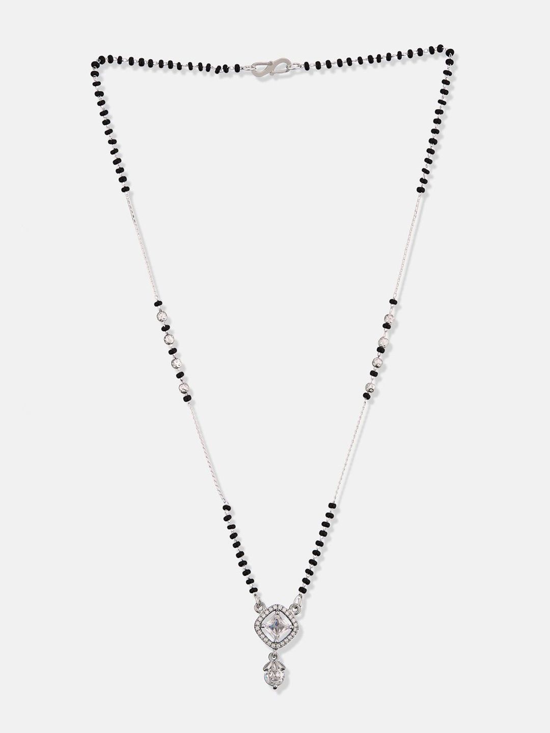 ATIBELLE Set of 2 Silver-Plated Cubic Zirconia Stones Studded and Beaded Mangalsutras