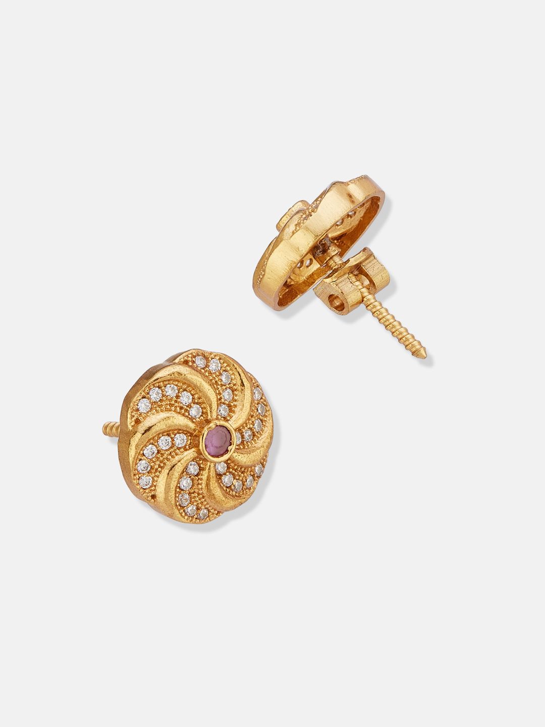 ATIBELLE Set Of 2 Gold-Plated Cubic Zirconia Studded Floral Shaped Meenakari Studs