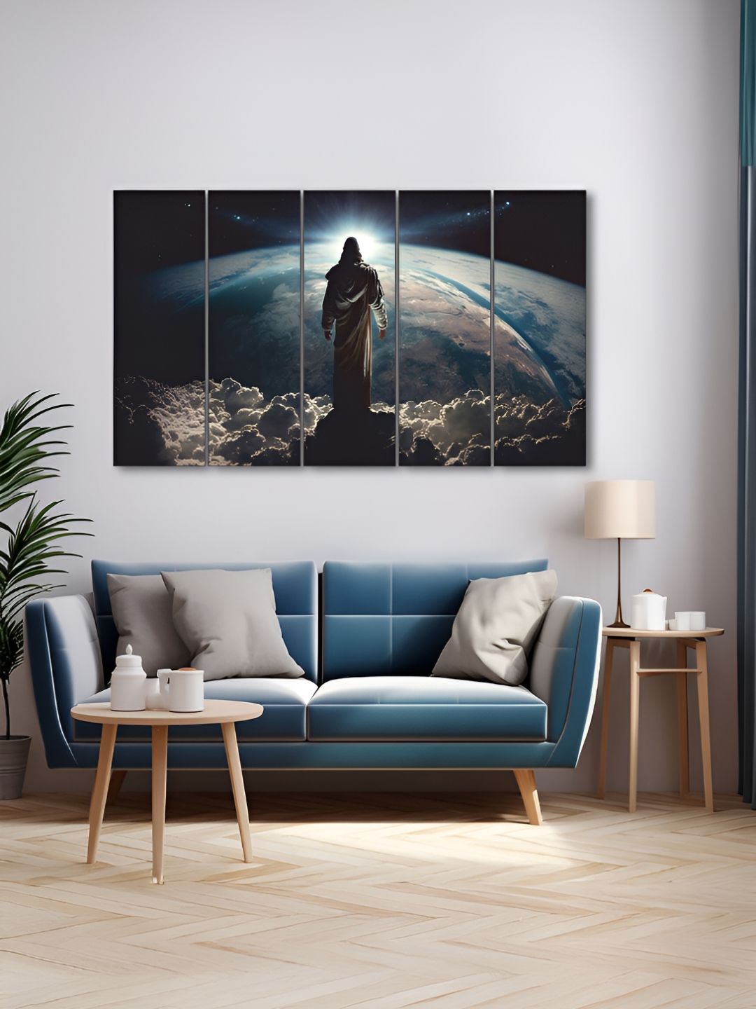 The Castle Decor Blue & White 5 Piece Wood Religious Wall Paintings-picture-30