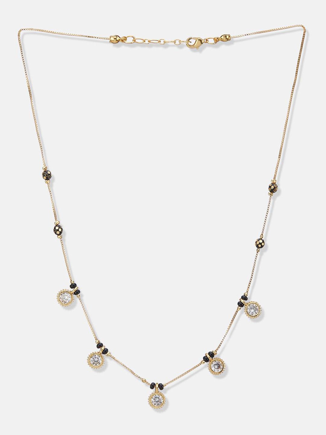 ATIBELLE Set of 2 Silver-Plated Cubic Zirconia Stones Studded and Beaded Mangalsutras