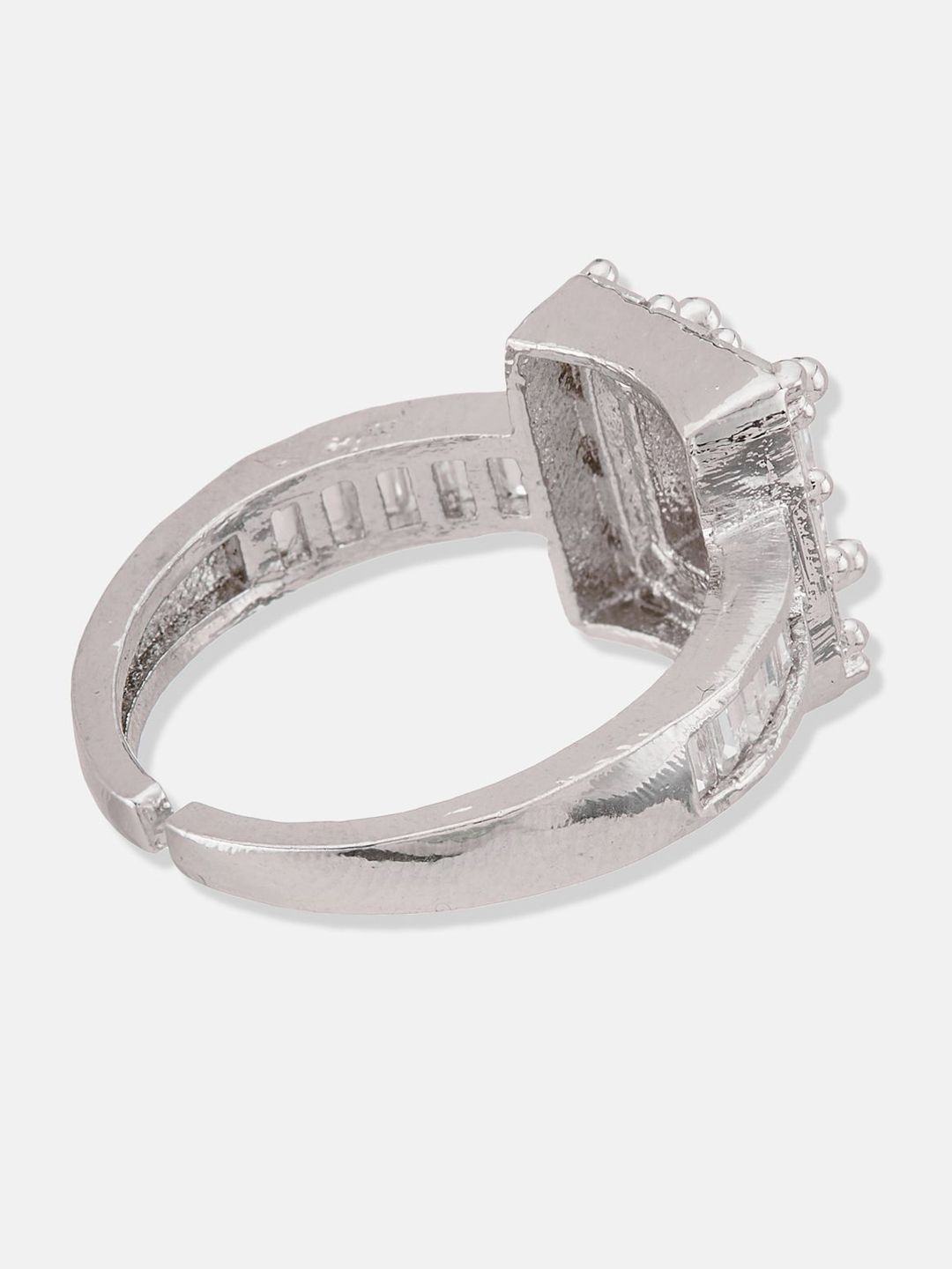 ATIBELLE Set Of 2 Silver-Plated & Rose Gold-Plated Cubic Zirconia Studded Adjustable Ring