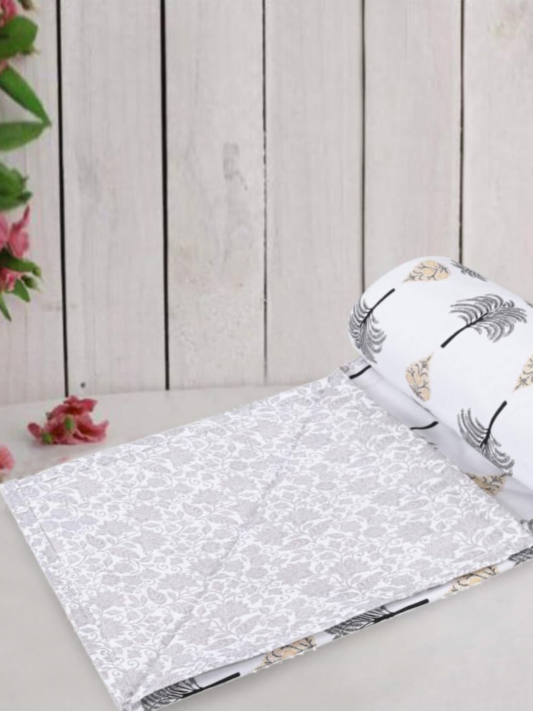 Trance Home Linen Grey & White Printed Cotton Single Bed AC Room Dohar-picture-48