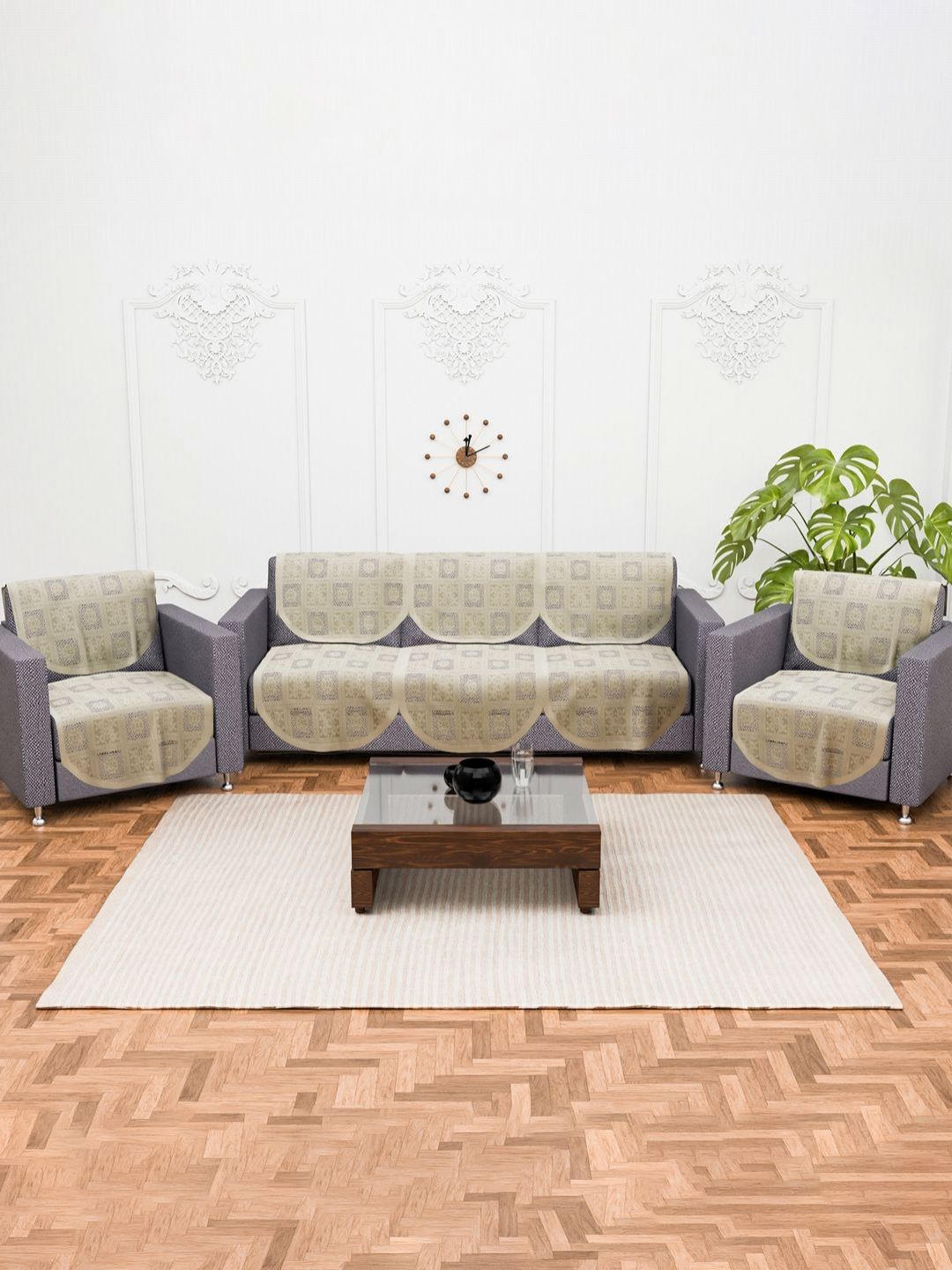 Myntra Elegant Homes Cream-Coloured Cotton Sofa Cover-picture-19
