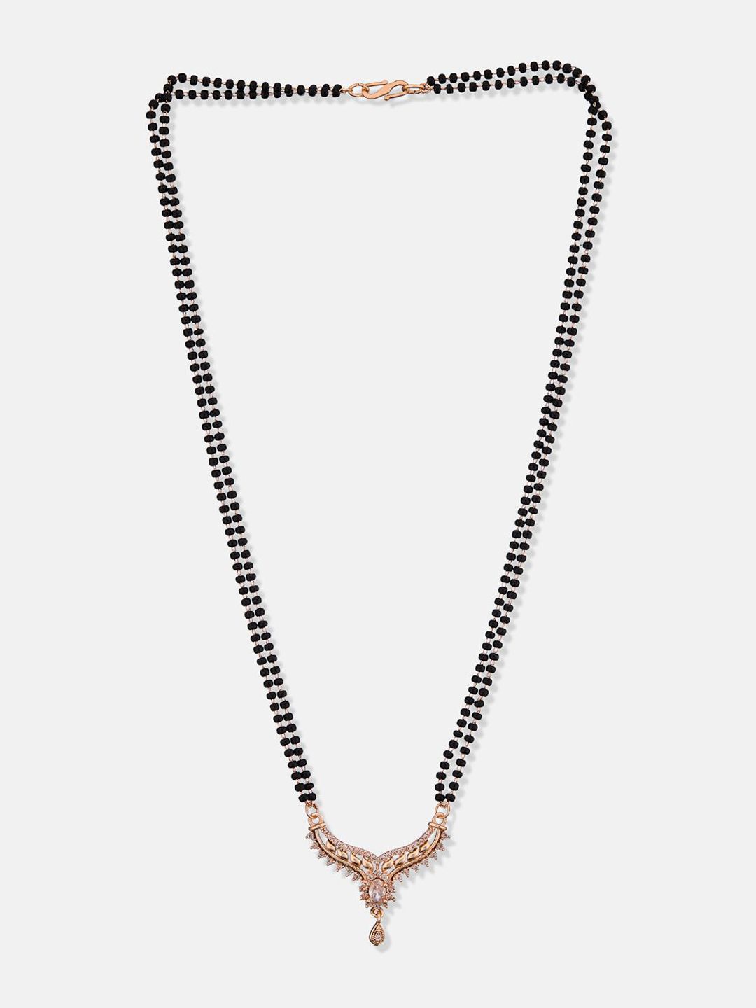 ATIBELLE Set of 2 Rose Gold-Plated Cubic Zirconia Stones Studded and Beaded Mangalsutras