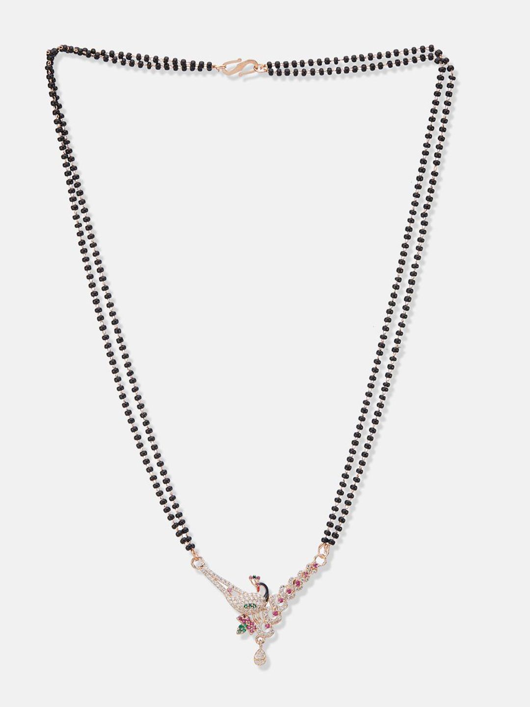 ATIBELLE Set of 2 Gold-Plated Cubic Zirconia Stones Studded and Beaded Mangalsutras