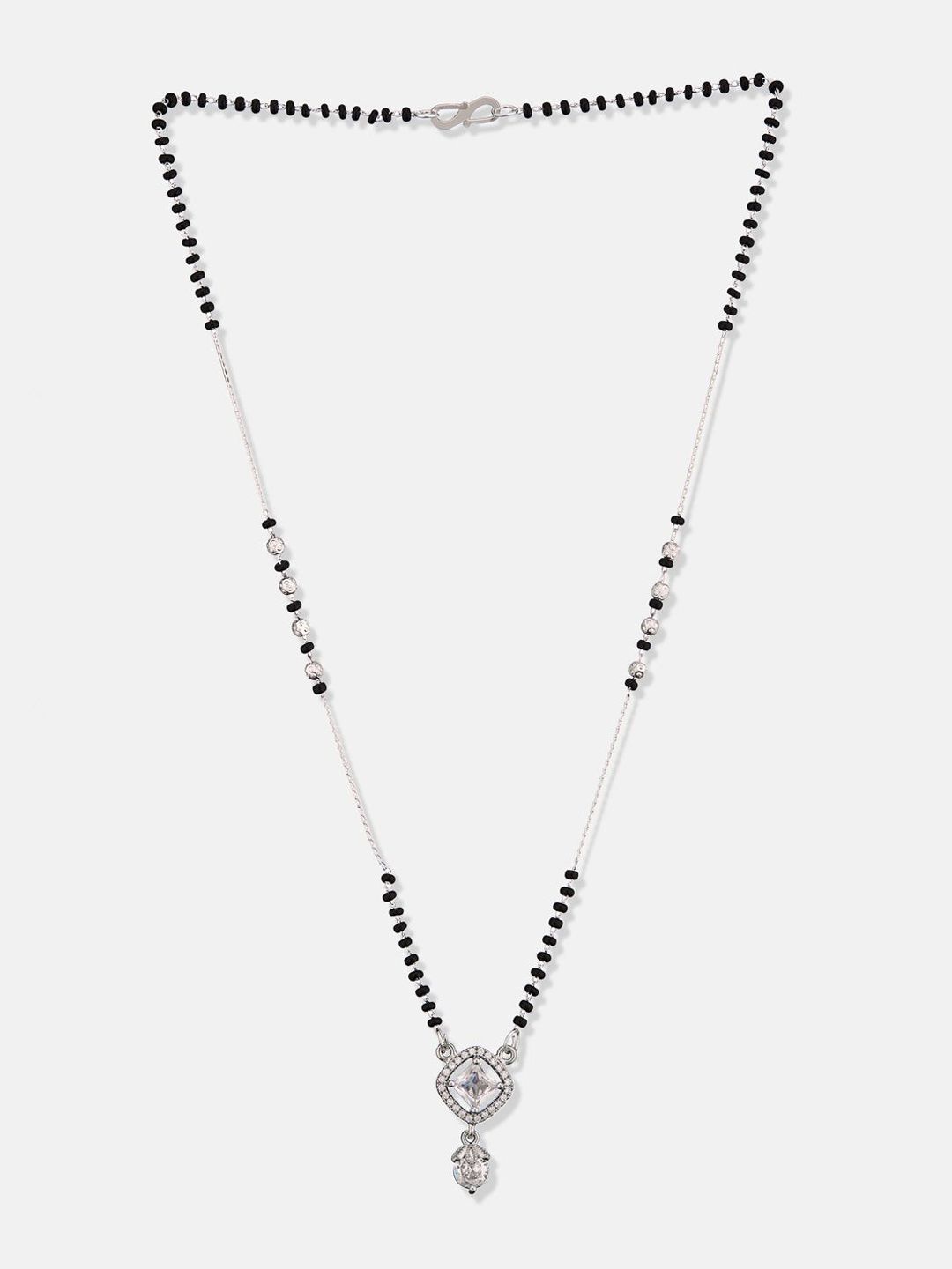 ATIBELLE Set of 2 Silver-Plated Cubic Zirconia Stones Studded and Beaded Mangalsutras