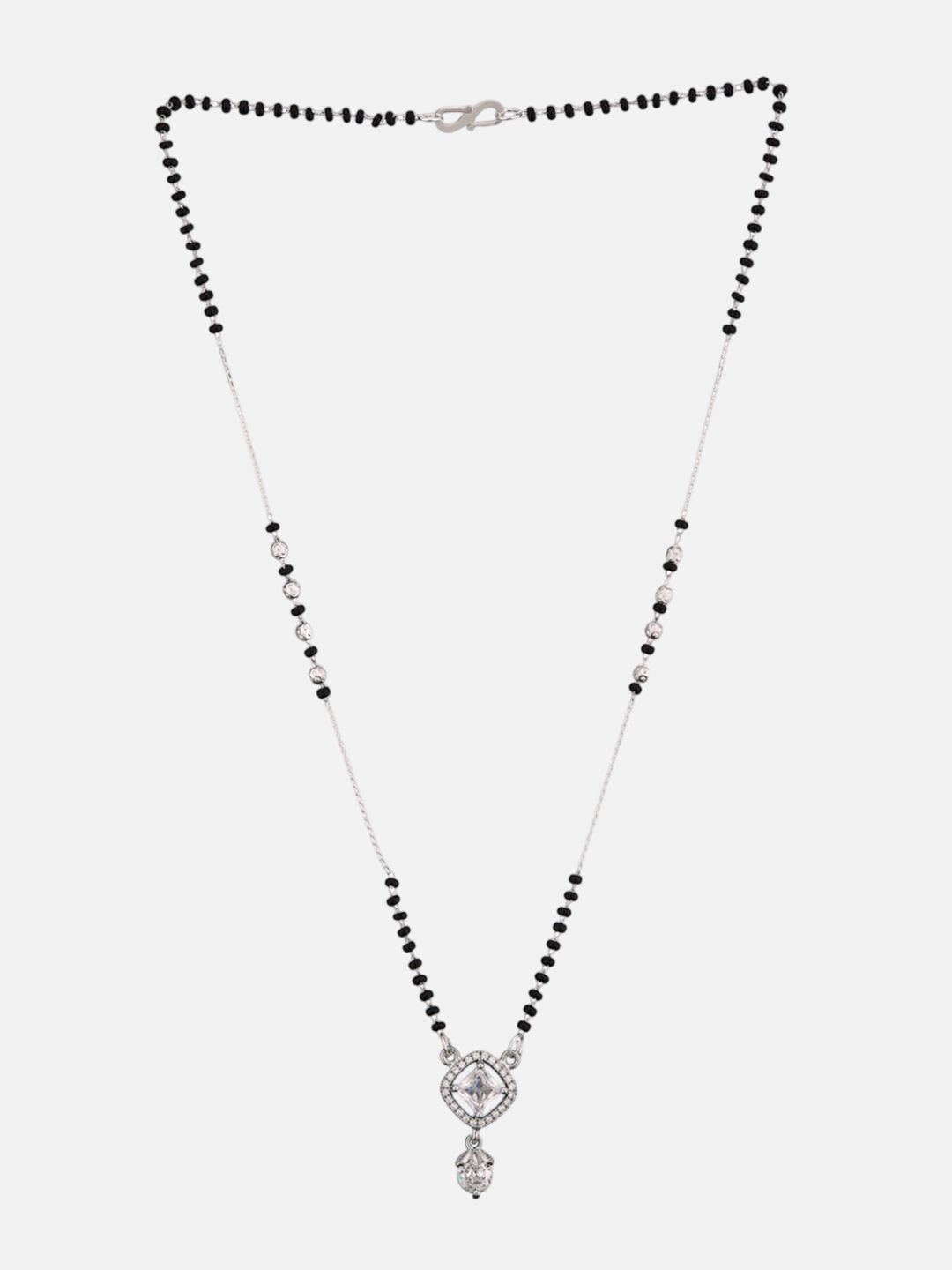 ATIBELLE Set of 2 Silver-Plated Cubic Zirconia Stones Studded and Beaded Mangalsutras
