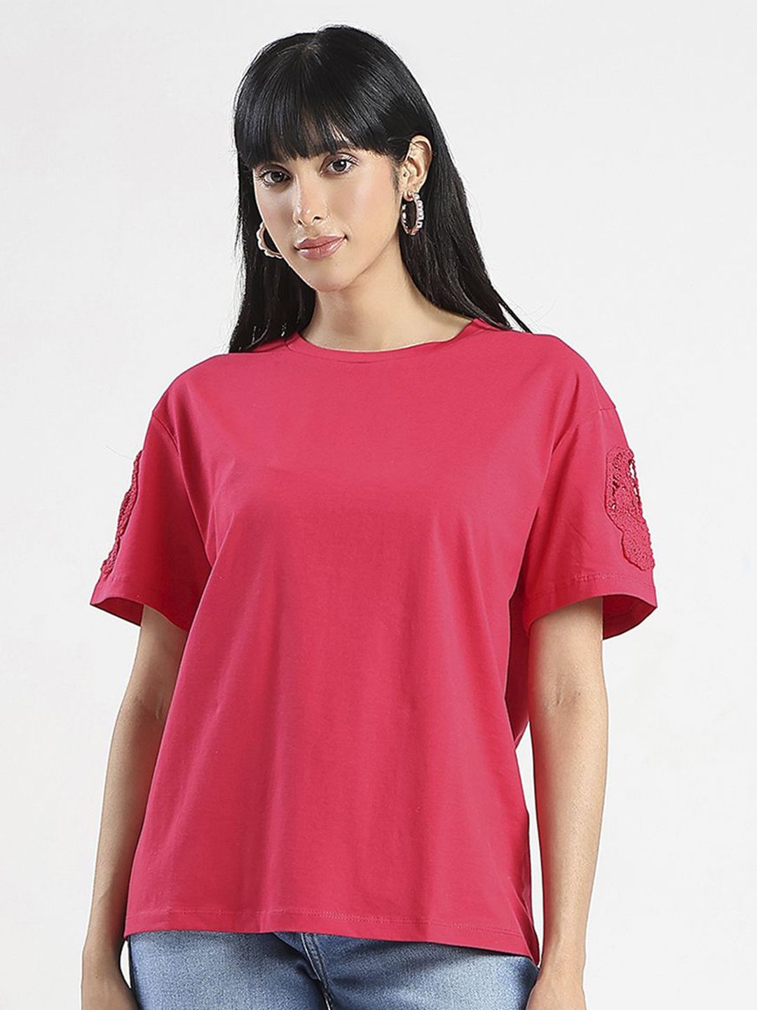 Madame Women Solid Round Neck Cotton Top-picture-11