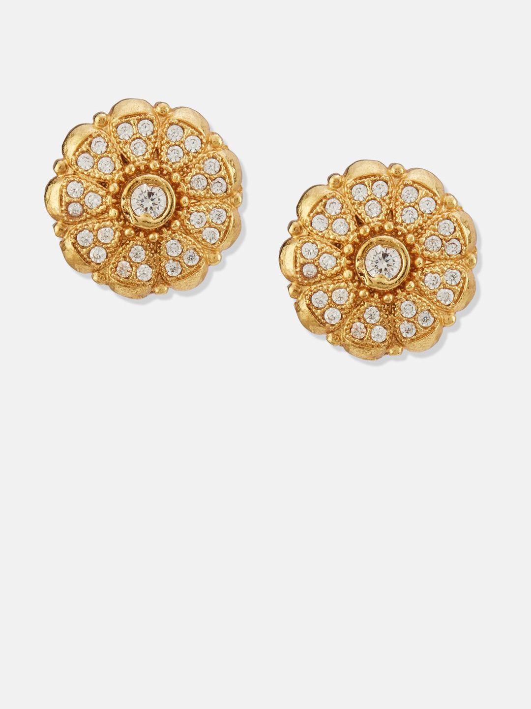 ATIBELLE Set Of 2 Gold-Plated Cubic Zirconia Studded Floral Shaped Meenakari Studs
