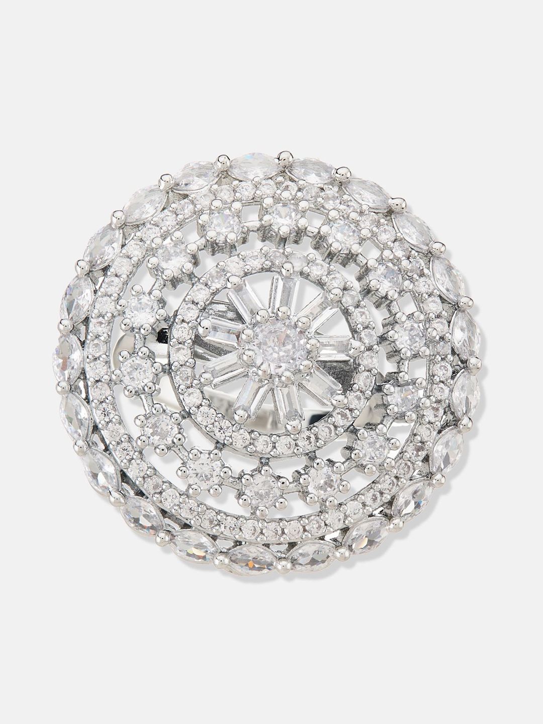 ATIBELLE Set Of 2 Silver-Plated & Rose Gold-Plated Cubic Zirconia Studded Adjustable Ring