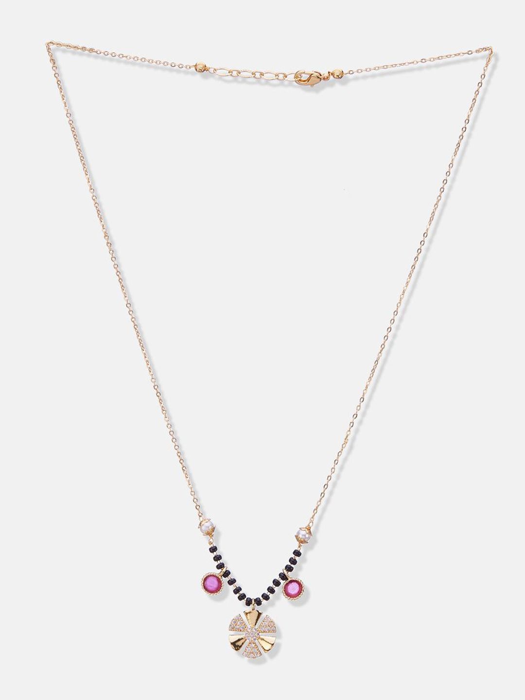 ATIBELLE Set of 2 Gold-Plated Cubic Zirconia Stones Studded and Beaded Mangalsutras