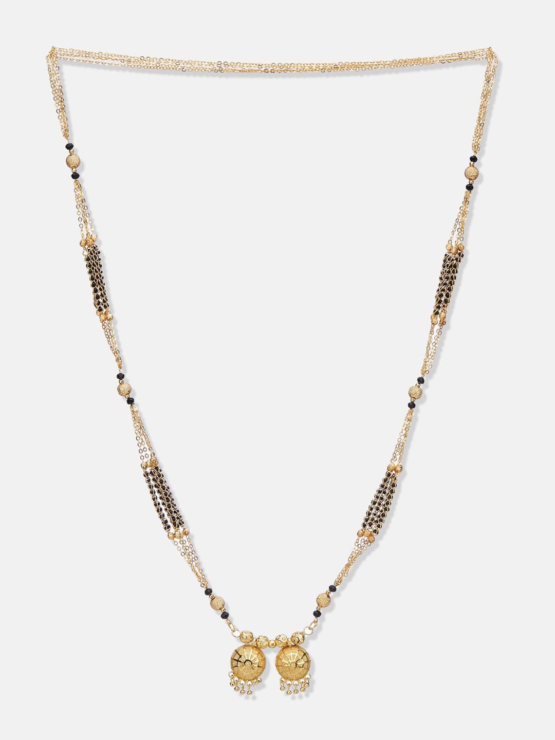 ATIBELLE Set of 2 Gold-Plated Cubic Zirconia Stones Studded and Beaded Mangalsutras
