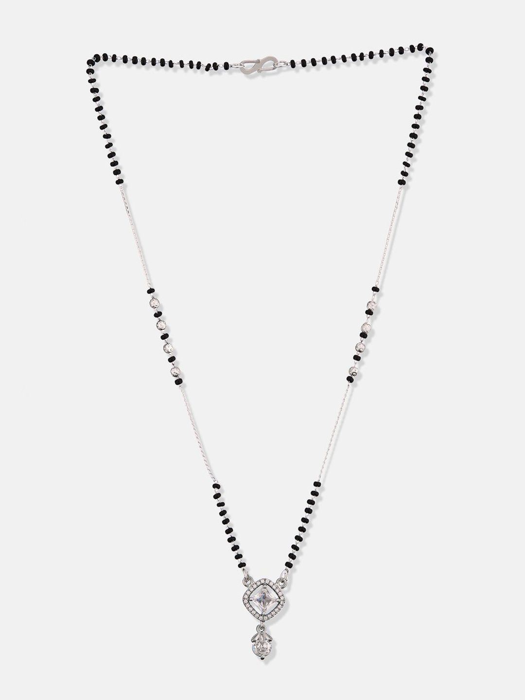 ATIBELLE Set of 2 Silver-Plated Cubic Zirconia Stones Studded and Beaded Mangalsutras